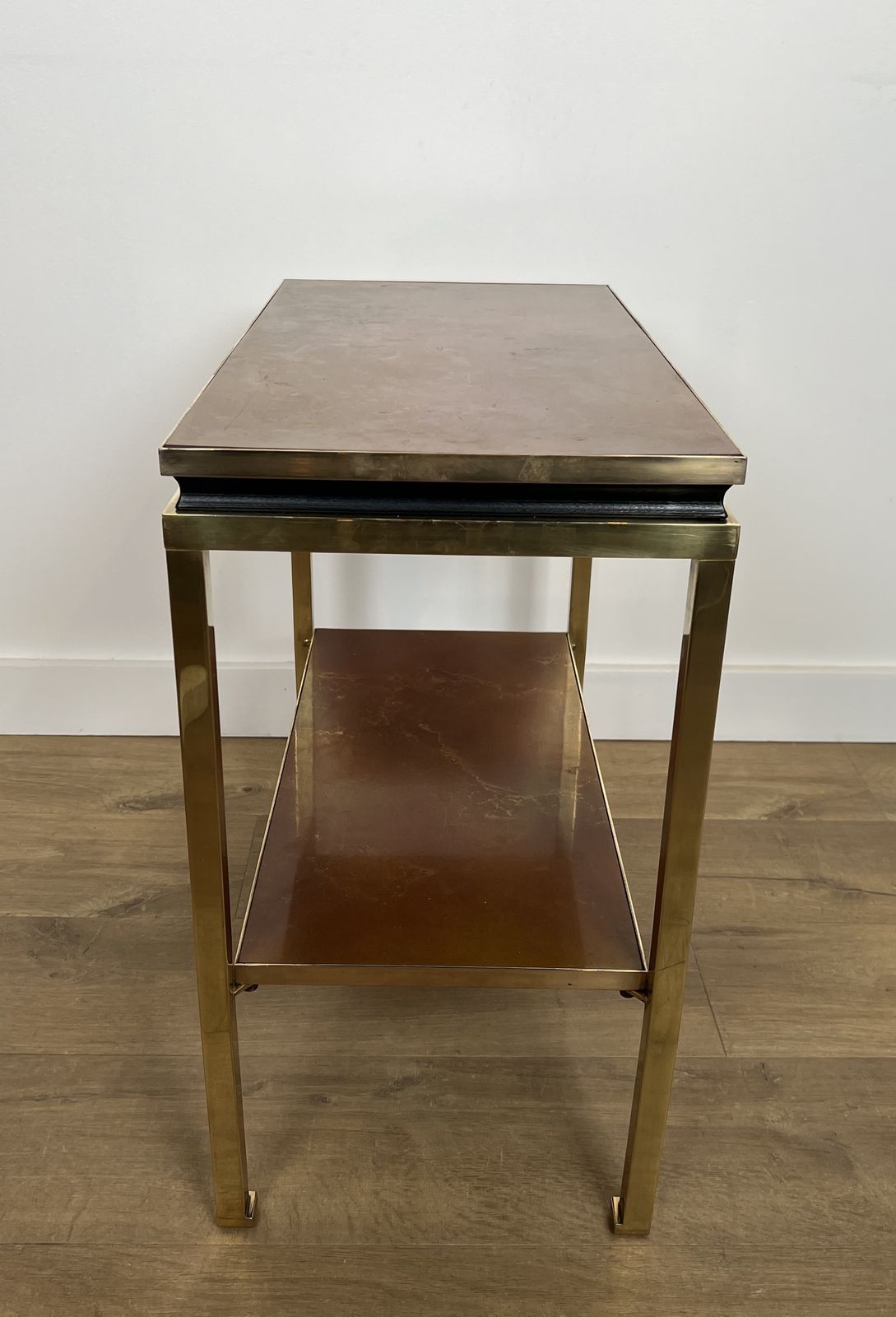 photo buy Brass, Black Lacquered Metal And Amber Celluloid Top Side Table By Guy Lefèvre For Maison Jansen