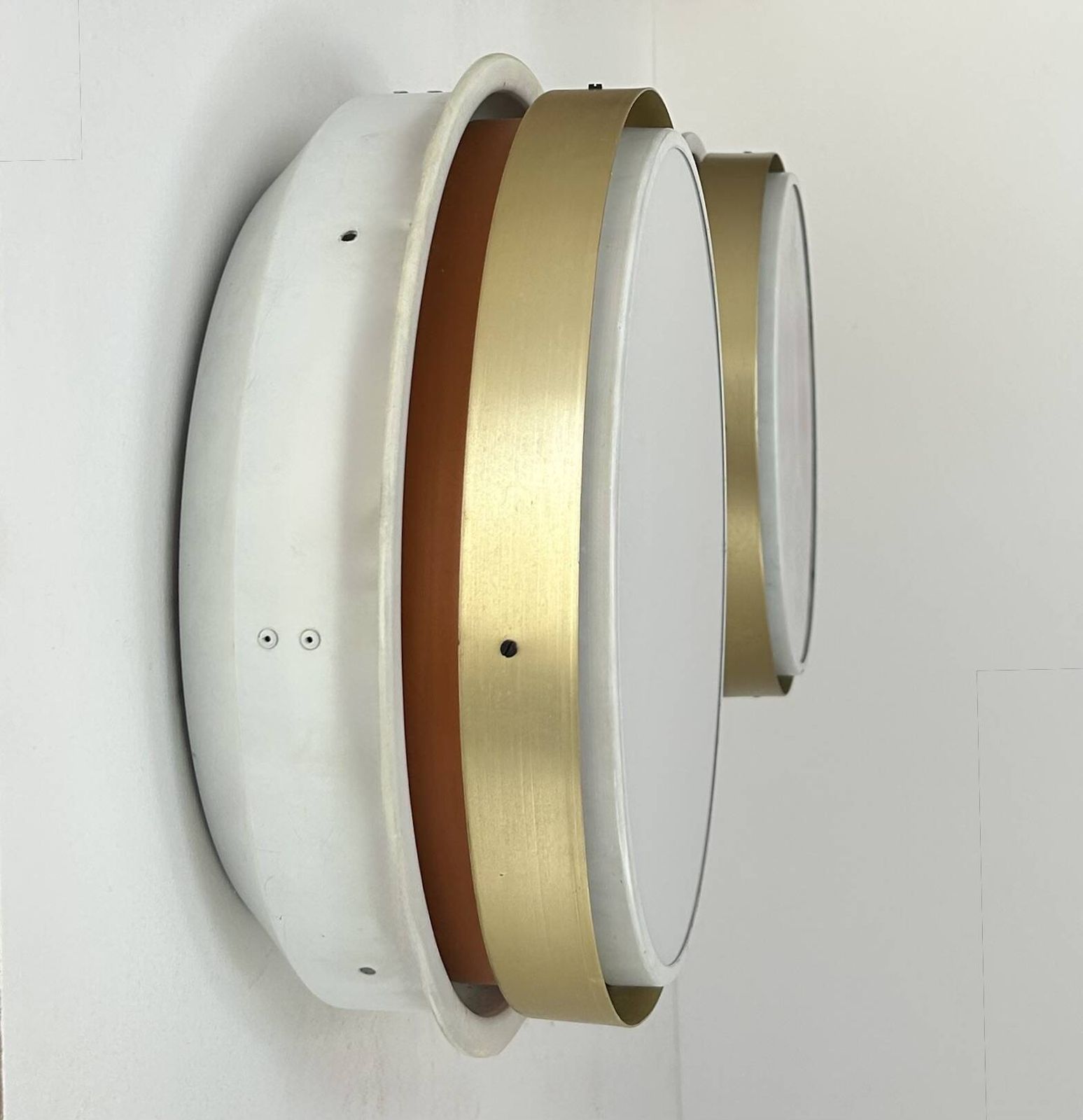 Pair Of Vintage Xl Wall Lights, Brass And Opaline, Denmark 1970 photo vintage