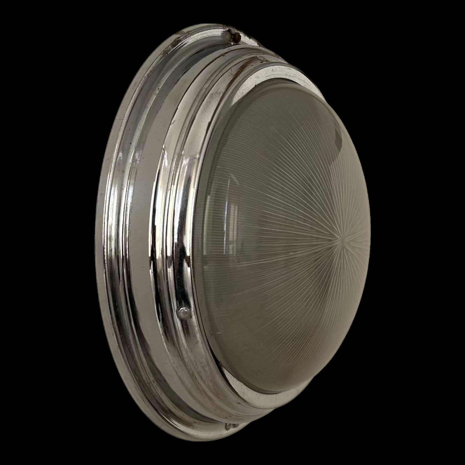 Vintage Wall Lamp In Chromed Metal And Holophane Glass, France 1930