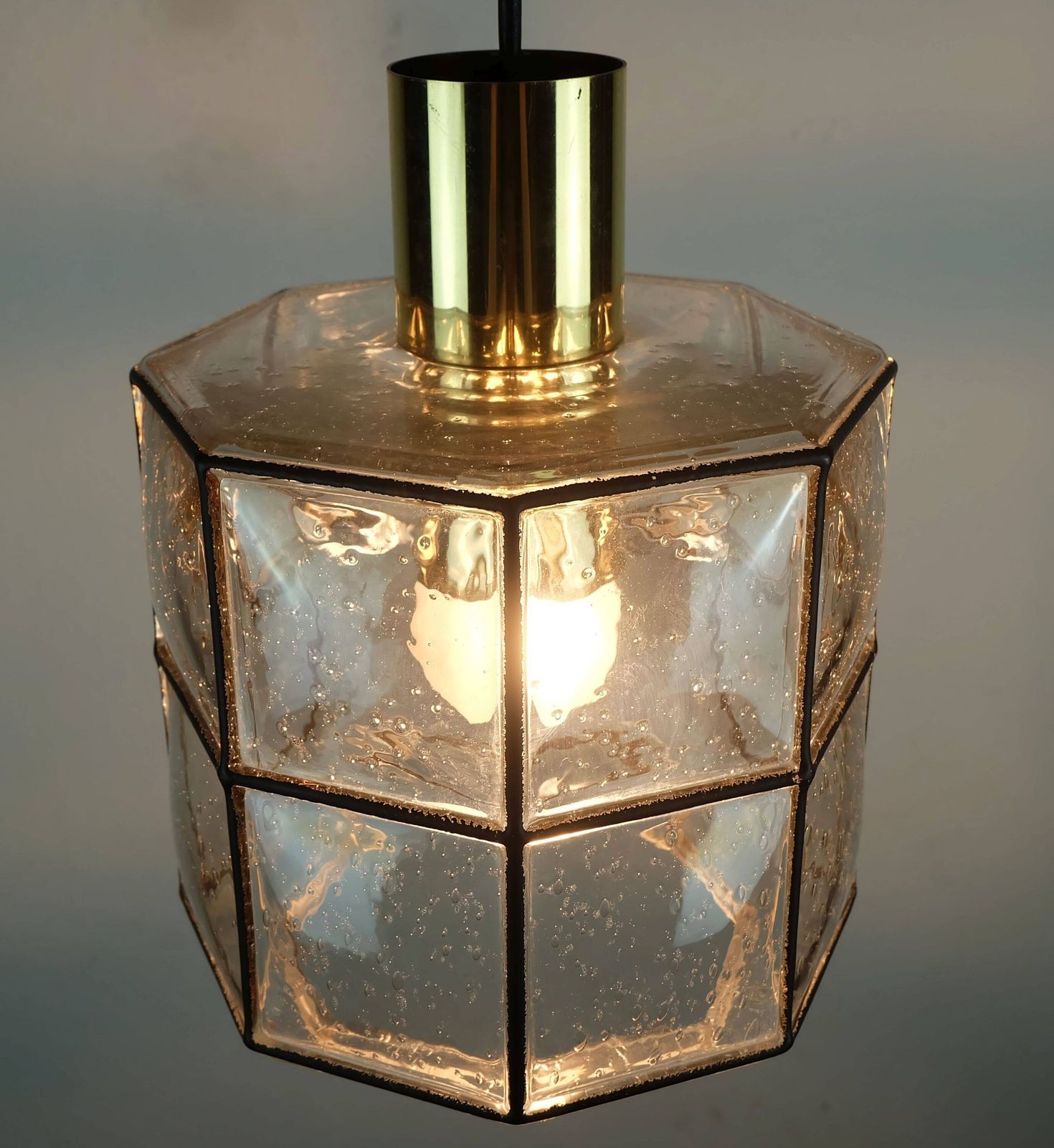 Lighting 1960s 70s Glashuette Limburg Pendant Lamp Clear Glass Shade And Brass photo