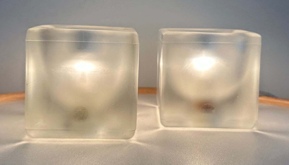 Pair Of 1970s German Peill & Putzler Frosted Cubed Glass Table Lamps photo for sale