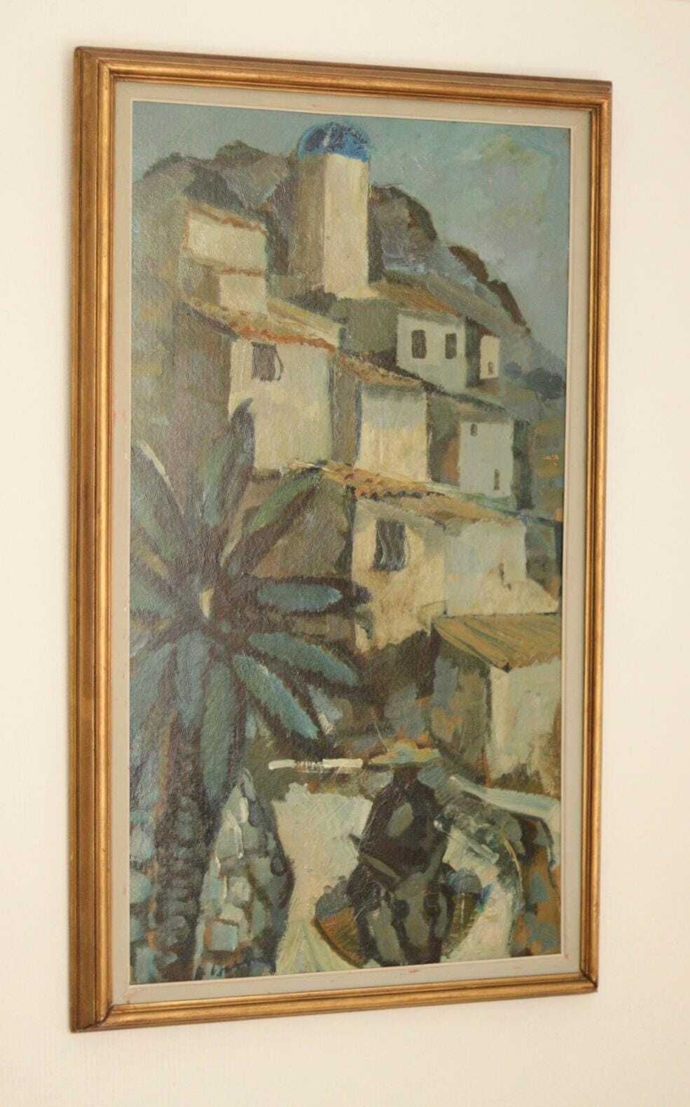 Original Mid Century Swedish Oil On Panel – “Southern Village Motif” By Bertil Wahlberg – Vintage & Framed  106.5 X 64.5 Cm (41.9" X 25.4")