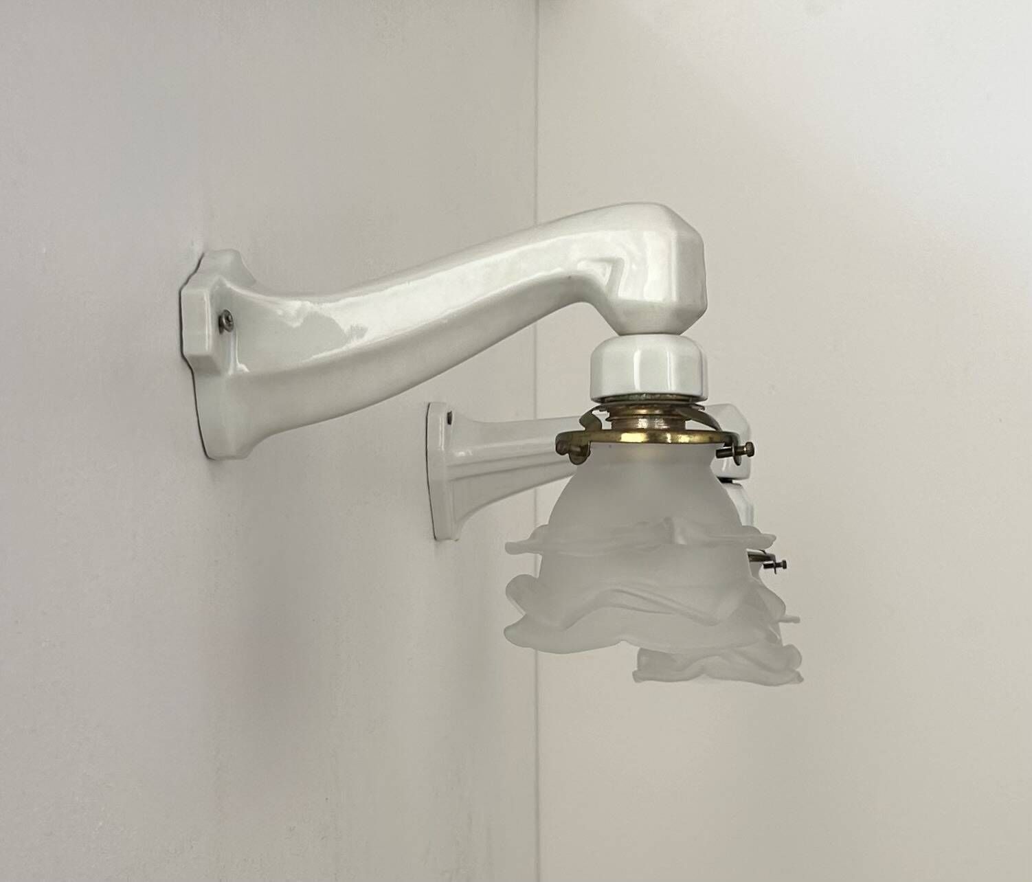 Lighting Pair Of Vintage Art Deco Wall Lights  Porcelain And Sandblasted Glass France 1930 photo