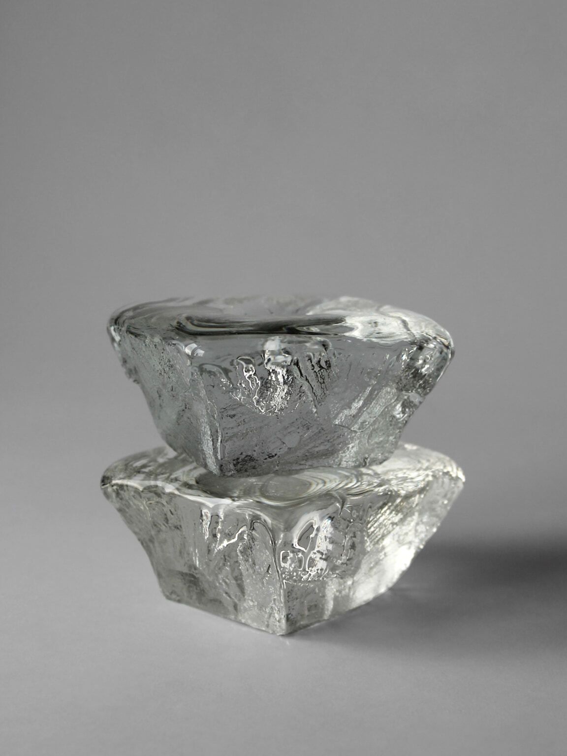 Göte Augustsson Massive Swedish "Ice Cube" Pair Of Candle Holders For Ruda Glasbruk