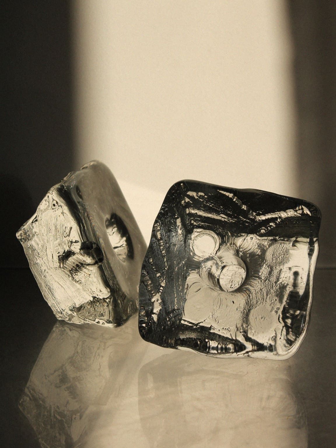 Göte Augustsson Massive Swedish "Ice Cube" Pair Of Candle Holders For Ruda Glasbruk photo 520.0