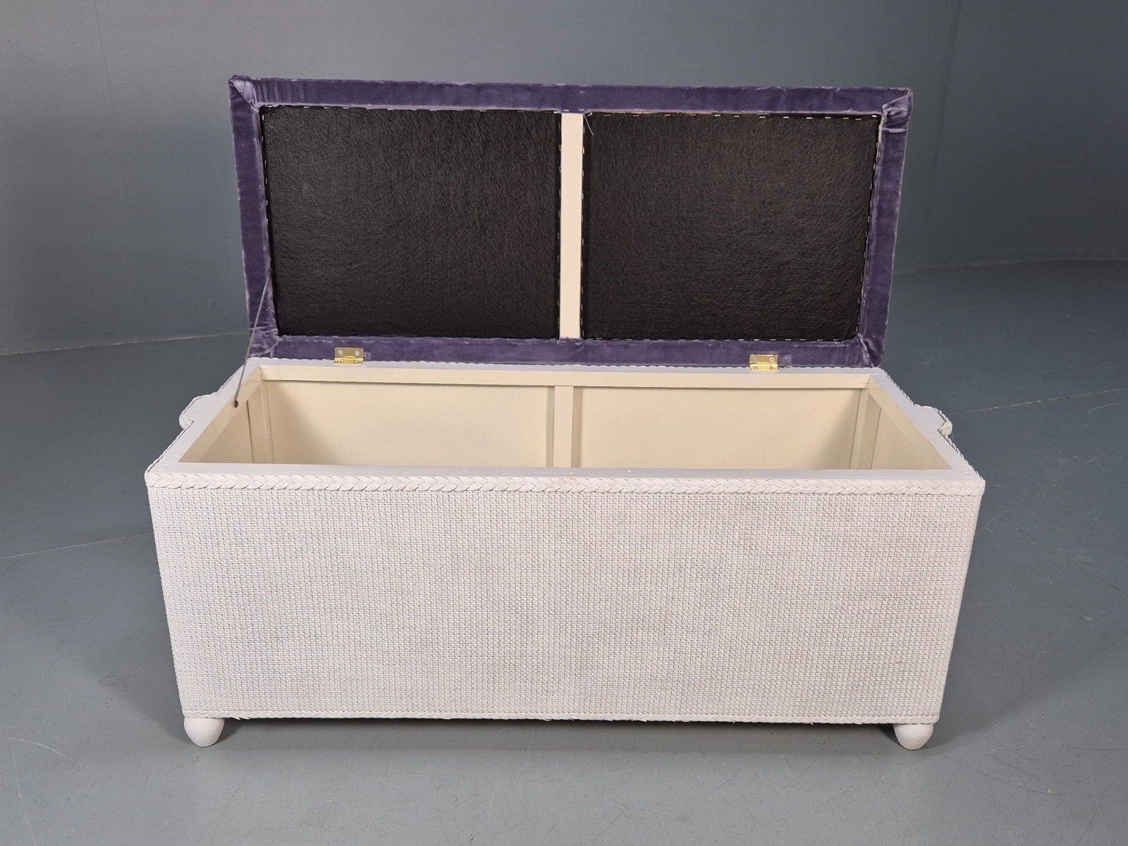 Vintage Lloyd Loom Style Ottoman Purple Velvet Padded Lid Retro Eb10277 Mwoo photo 150.0
