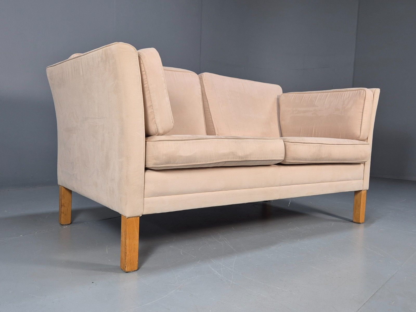Vintage 1970s Danish 2 Seat Sofa Faux Suede Beige Retro Mcm Eb10267 M2ss photo for sale