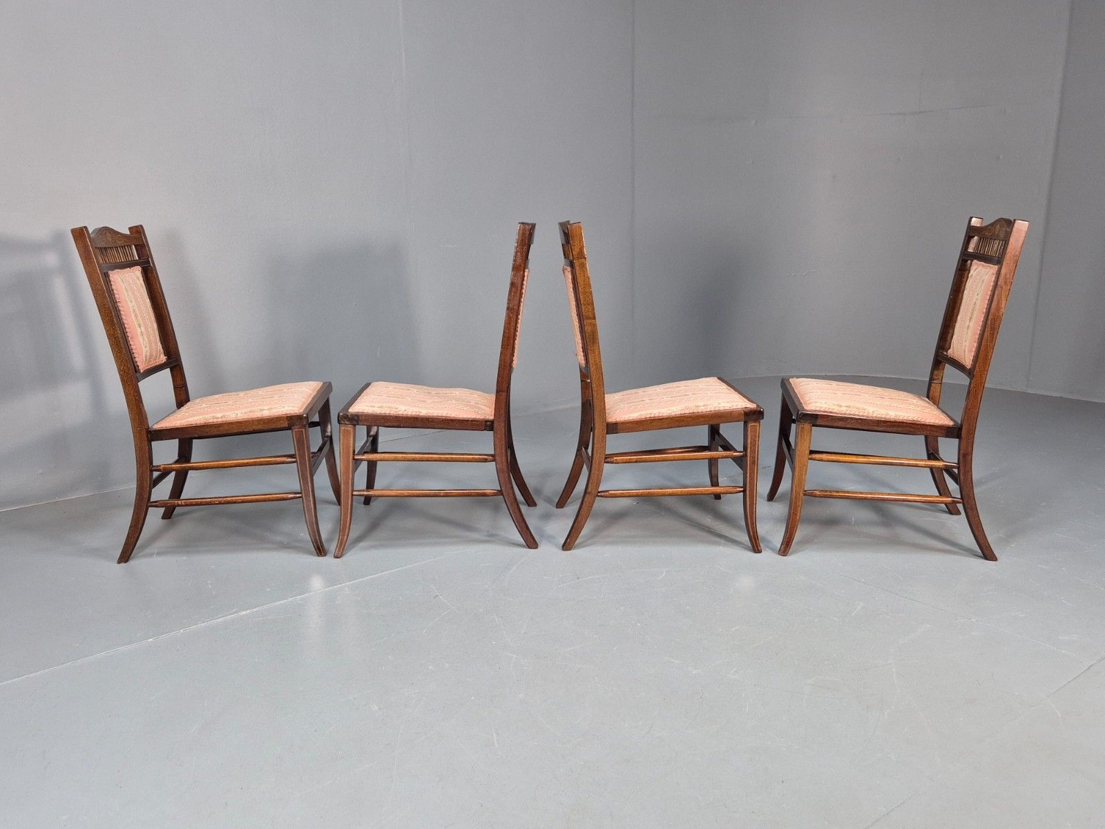 photo for sale 4 Regency Revival Dining Chairs Mahogany Inlay Decoration 20th Cent Eb10224 Vdin