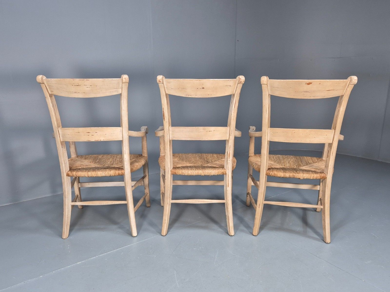 3 Vintage Rush Seated Country Elbow Chairs Modern Antique Style Eb10183 Vdin photo vintage