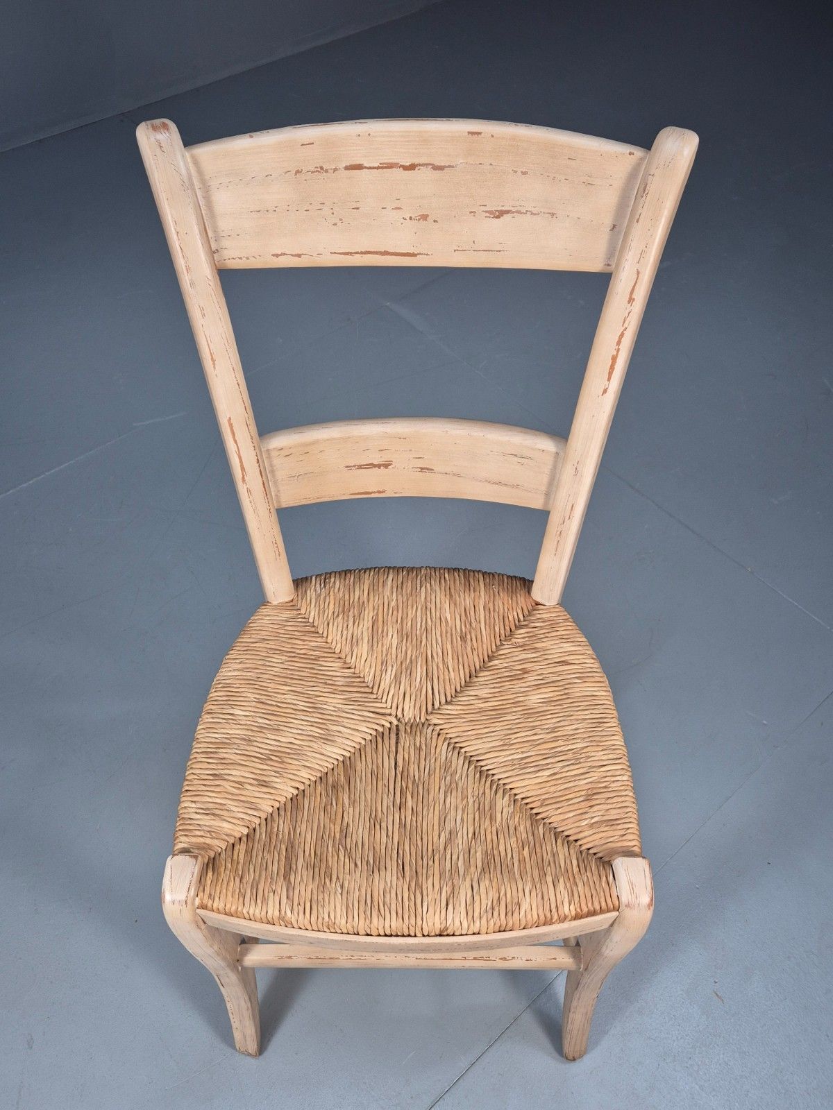 Vintage Country Dining Chair Rush Seat Distressed Cream Paint Eb10184 Vdin photo for sale