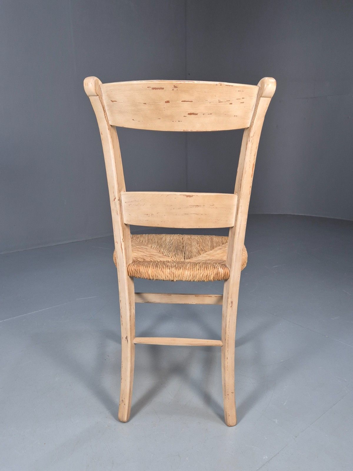 Vintage Country Dining Chair Rush Seat Distressed Cream Paint Eb10184 Vdin photo buy