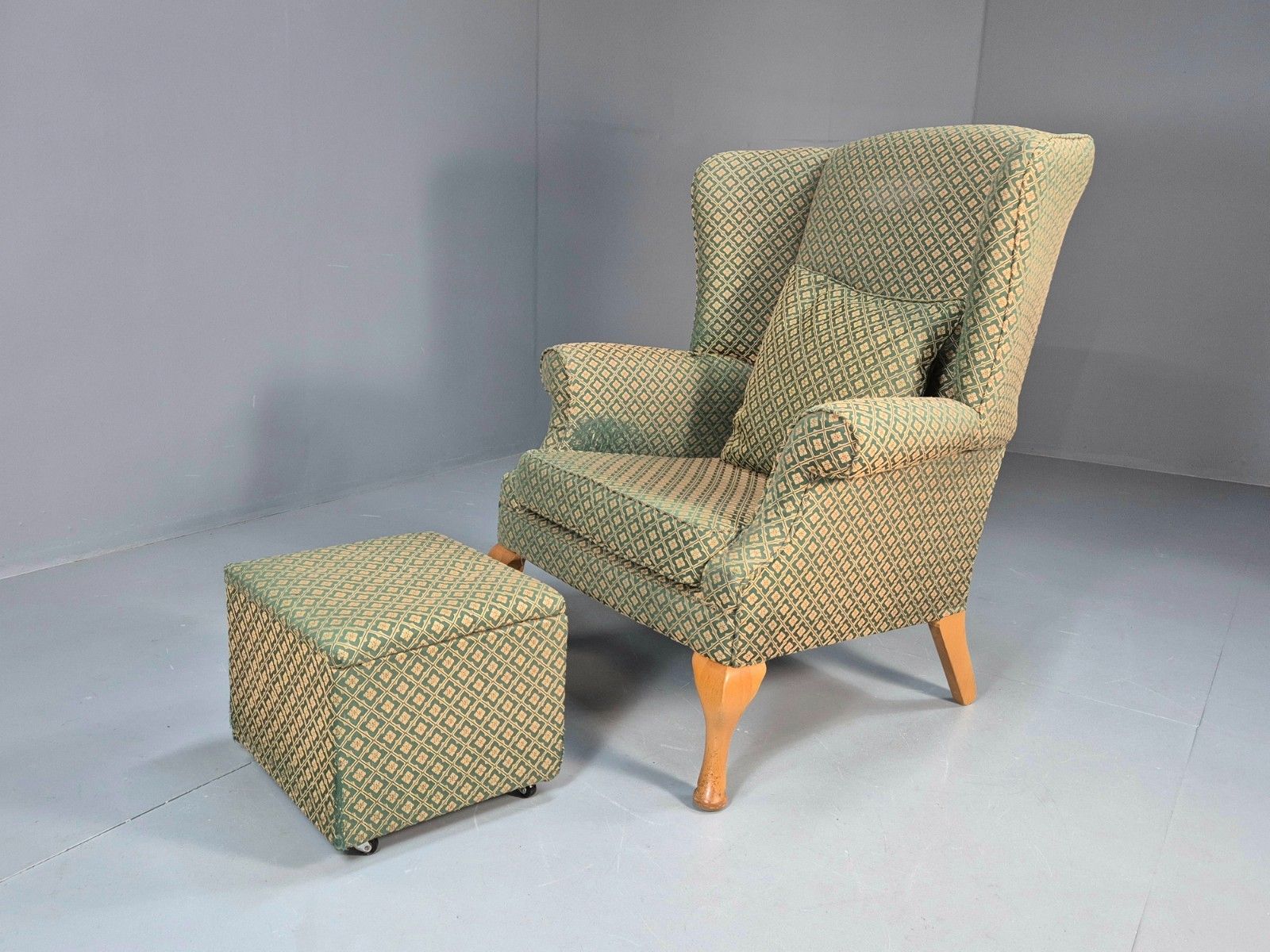 Vintage Parker Knoll Style Wingback With Footstool 1970s Green Eb9988 Vclo