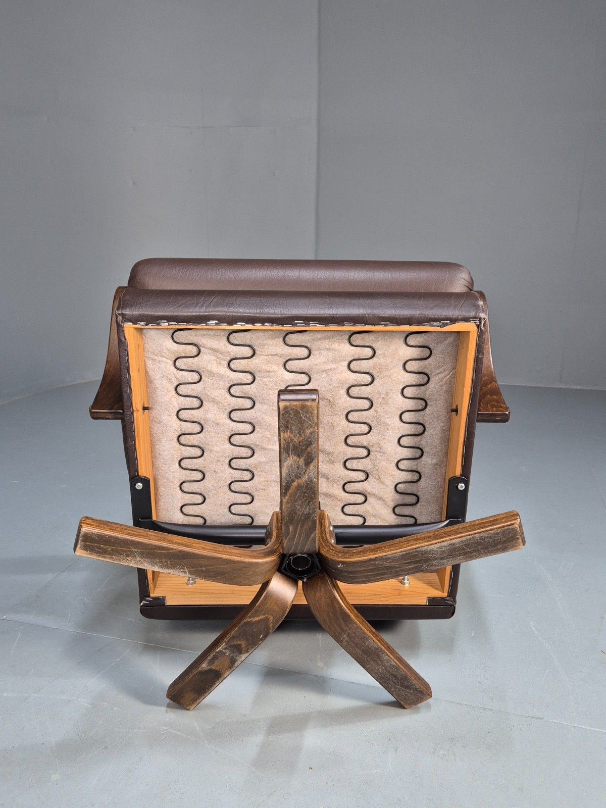 photo buy Vintage 1970s Danish Brown Leather And Vinyl Swivel Chair Retro Mcm Eb9865 Mswi