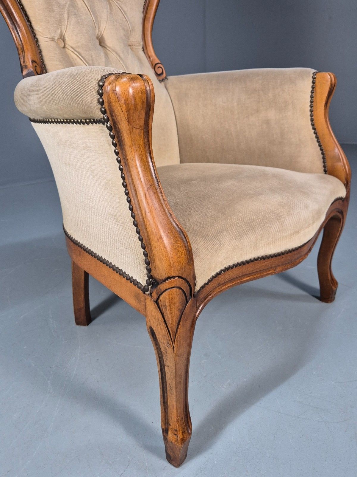 Vintage Rococo Style Balloon Back Lounge Chair 1970s Retro Beige Eb9212 Vcar photo vintage