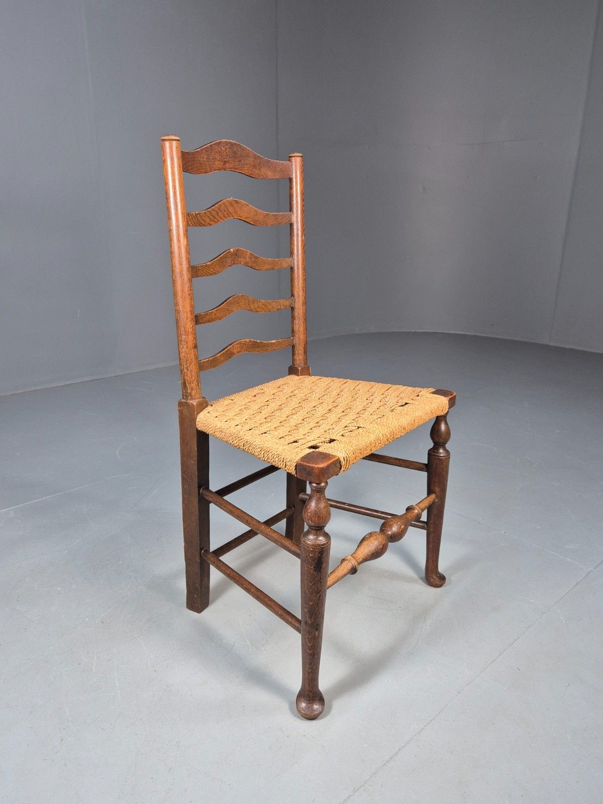 Vintage Oak And Rush Seated Dining Chair 19th Century Ladderback Eb9205 Vdin photo Furniture