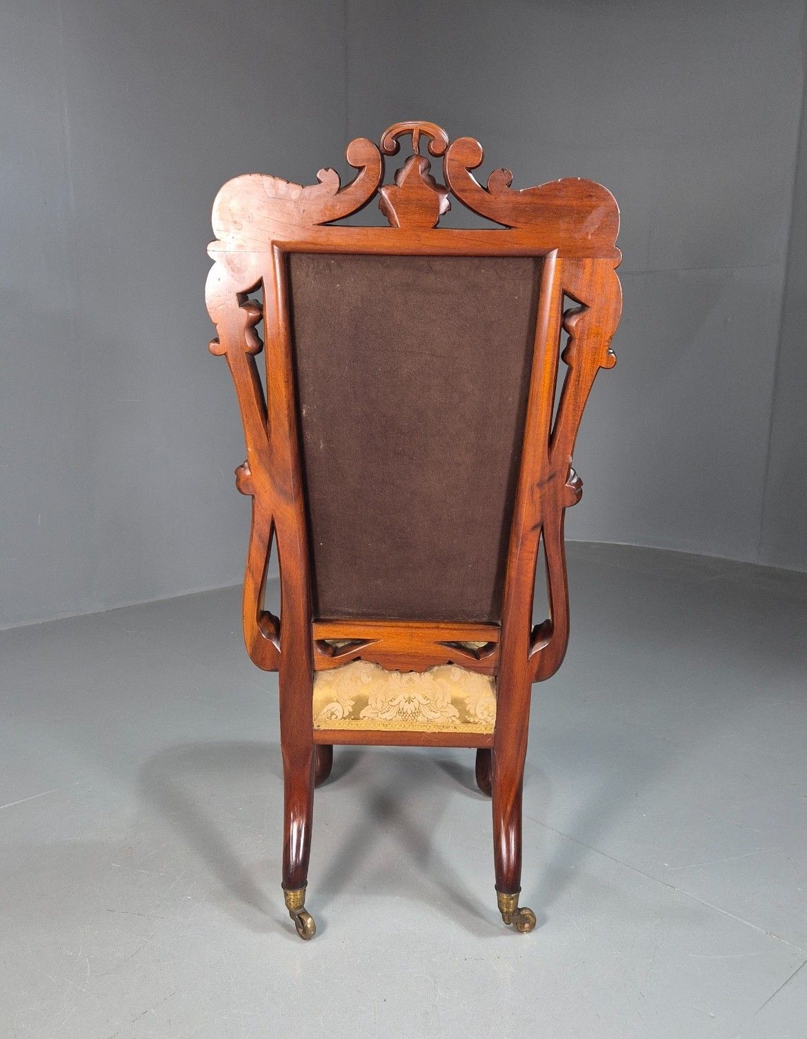 photo furniture Vintage Antique Nursing Chair  Gold Brocade Mahogany Victorian  Eb7970 Vcar