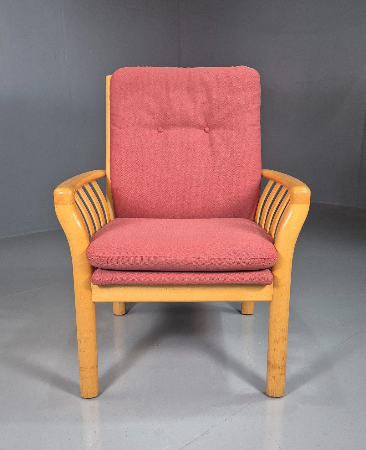 Vintage Danish Lounge Chair Red Beech Frame 1980s Retro Eb7794 Mnor photo furniture