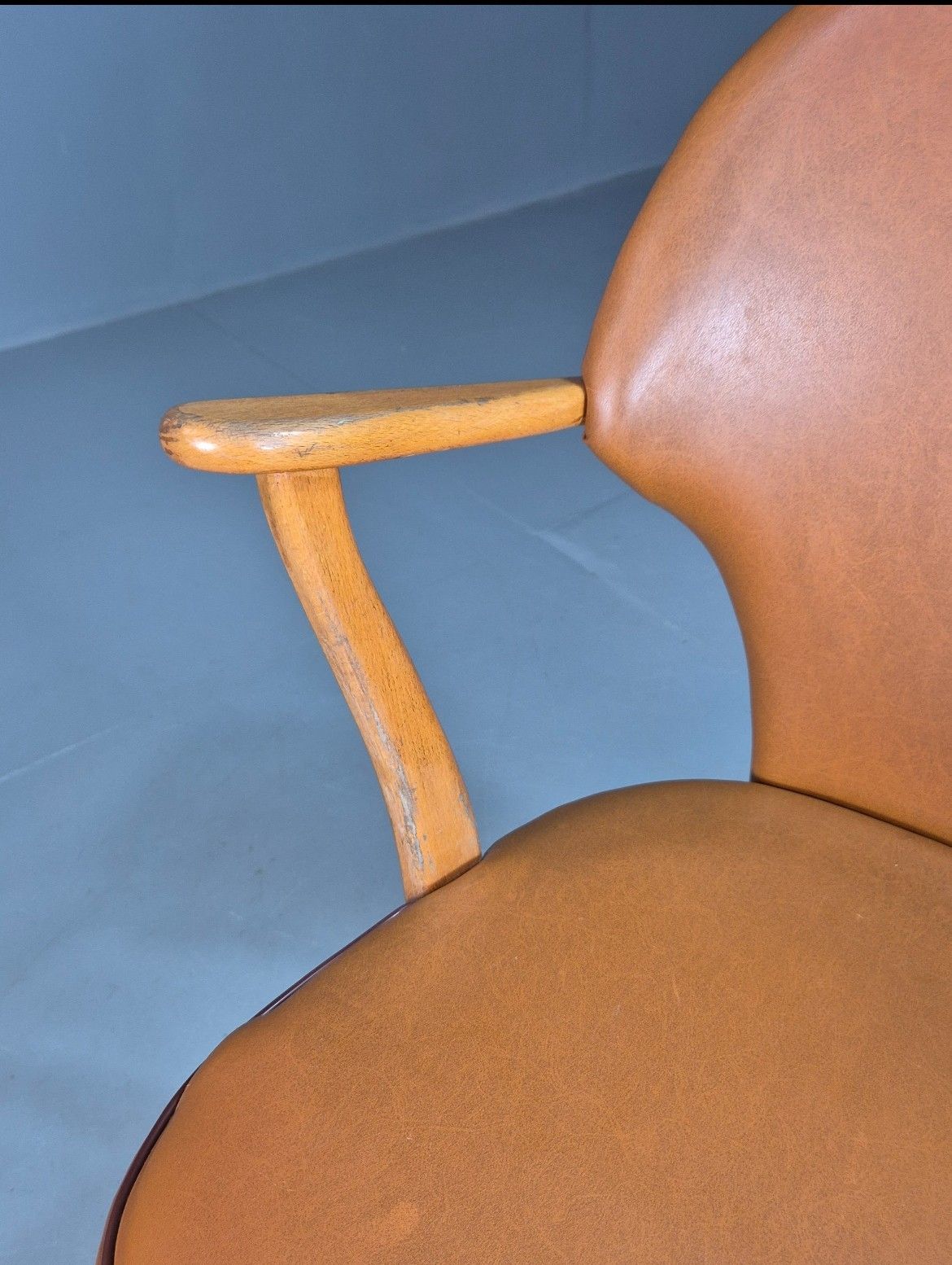 photo furniture Vintage Swedish 1950s Elbow Chair Beech Frame With Tan Vinyl Cover Eb7725 Mnor