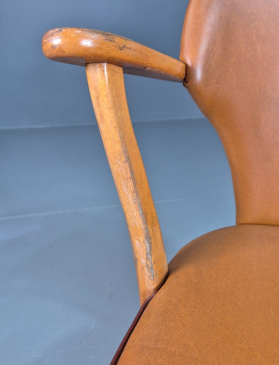 200.0 Vintage Swedish 1950s Elbow Chair Beech Frame With Tan Vinyl Cover Eb7725 Mnor photo