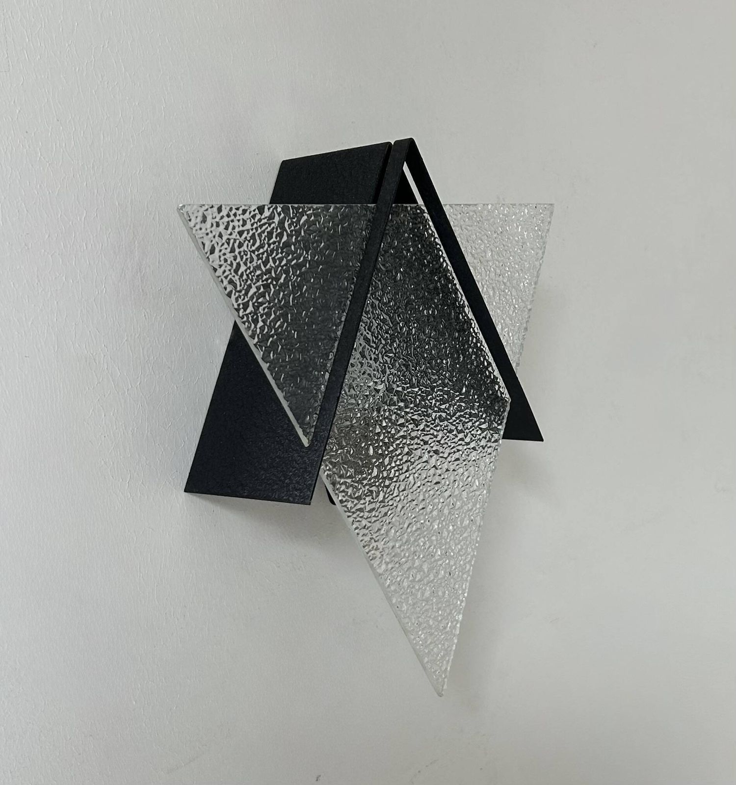 Vintage Geometric Wall Lamp, Black Metal And Glass, France 1950 photo furniture