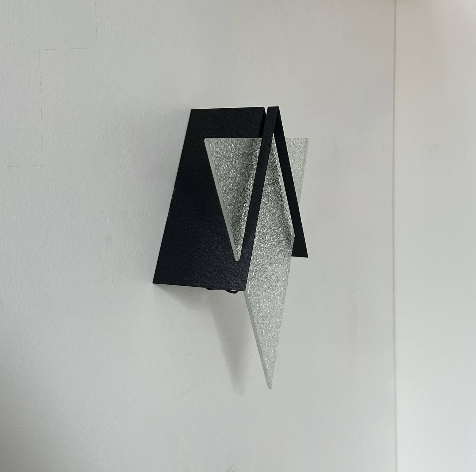 Vintage Geometric Wall Lamp, Black Metal And Glass, France 1950 photo for sale
