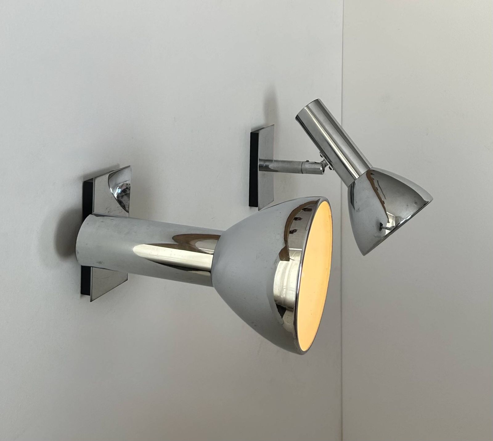 Pair Of Vintage Adjustable Wall Lights, Chrome Plated Metal, France 1970 photo vinterior