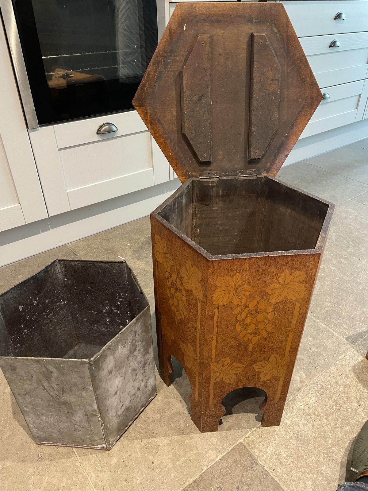 Antique Poker Work Wine Cooler / Side Table photo vinterior