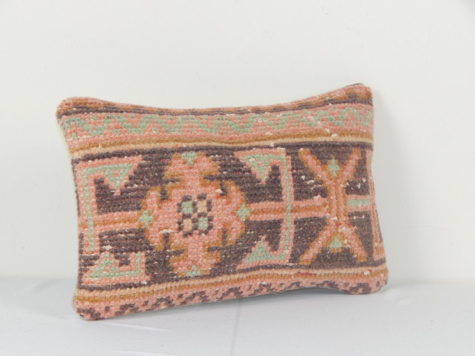Oushak Rug Lumbar Pillow, Ethnic Pillow Cover, Vintage Traditional Carpet Pillow, Curated Neutral Vintage Pillows photo for sale