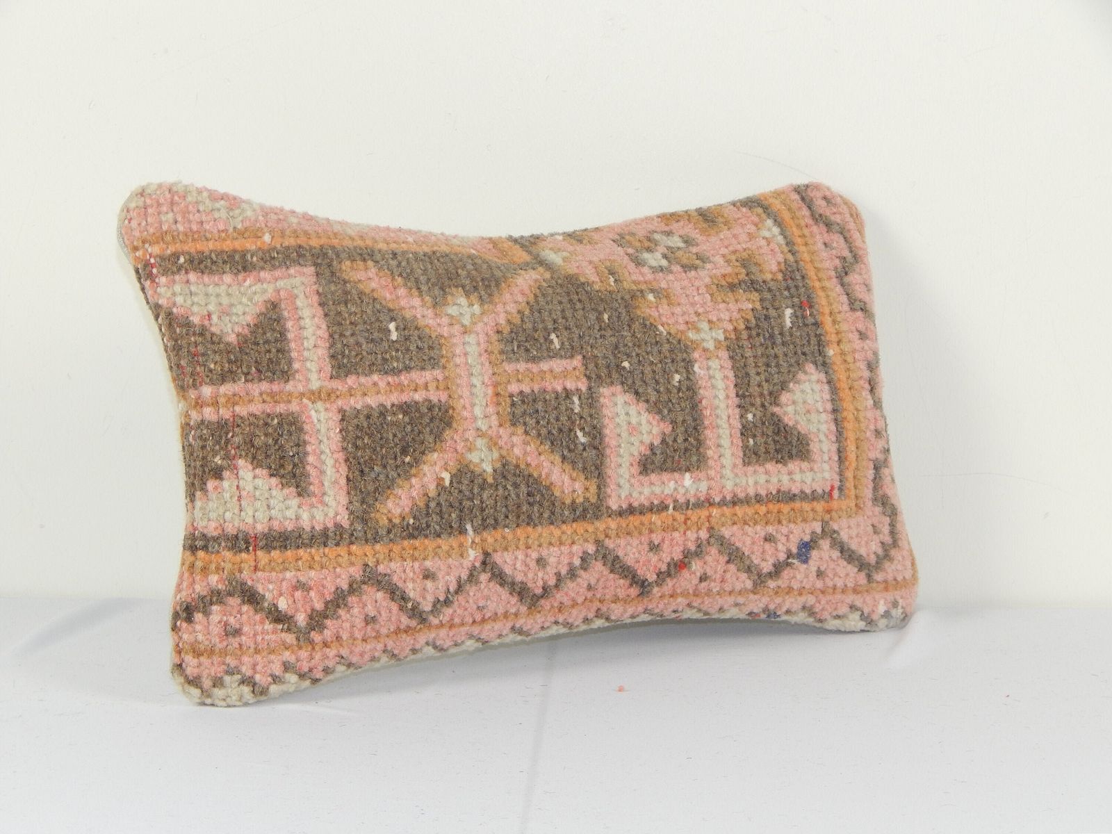 Anatolian Turkish Rug Pillow, Lumbar Pillow Cover, Ethnic Vintage Handmade Lumbar Cover, Vintage Carpet Soft Wool Pillow photo for sale