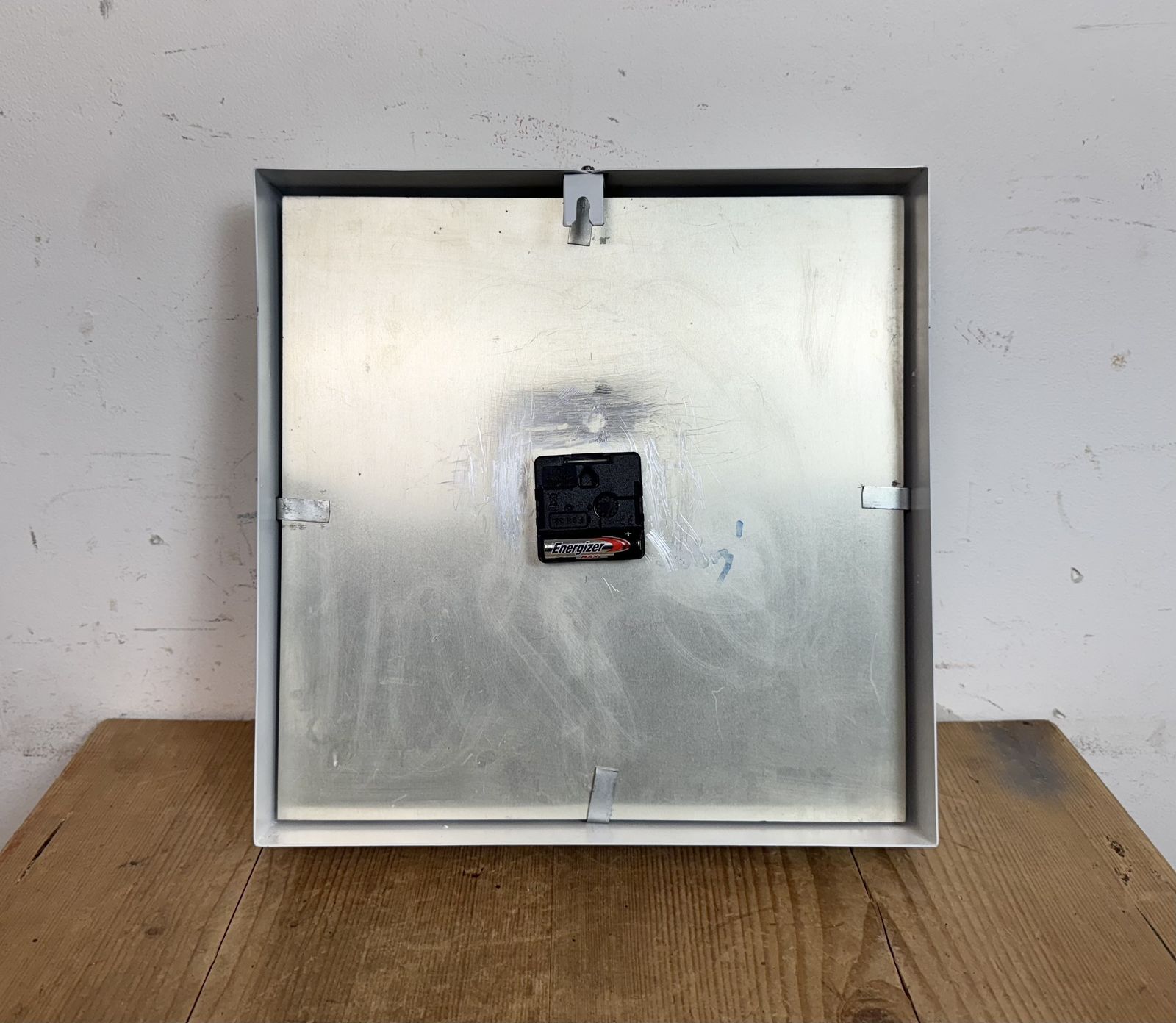 White Industrial Square Wall Clock From Pragotron, 1970s photo buy