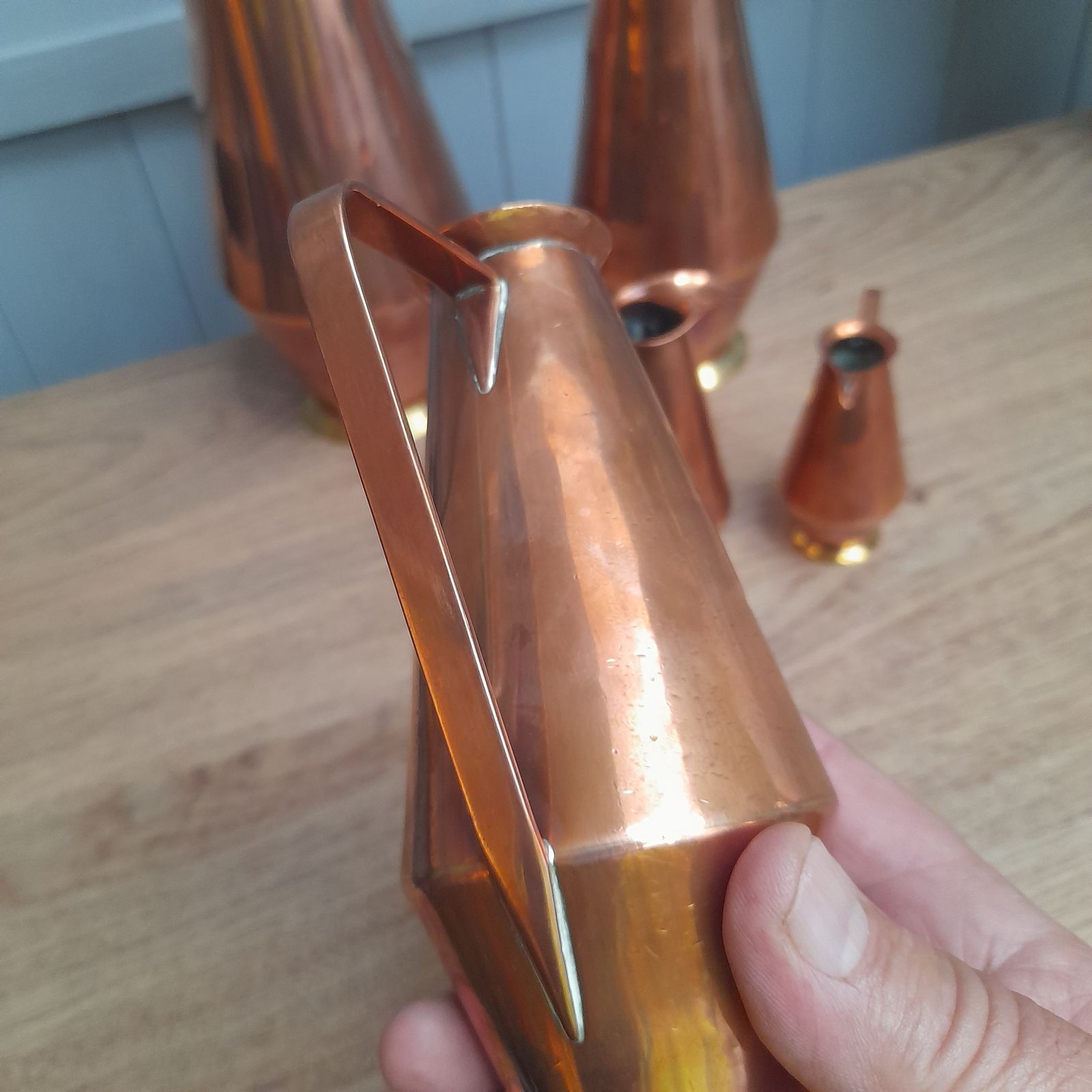 Great Set Of 5 Brass And Copper Pitchers/Jugs photo buy