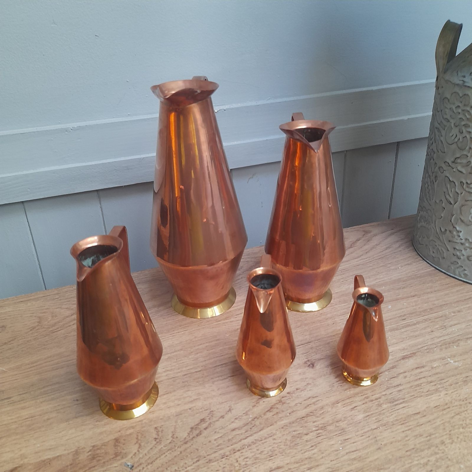 Home Decor Great Set Of 5 Brass And Copper Pitchers/Jugs photo