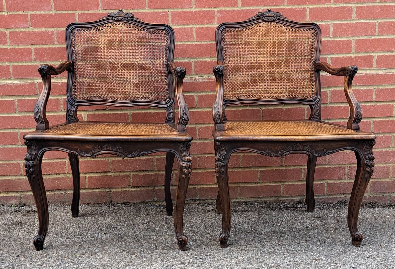 Pair Of French 18th Century Louis XV Carved Cane Armchairs photo for sale