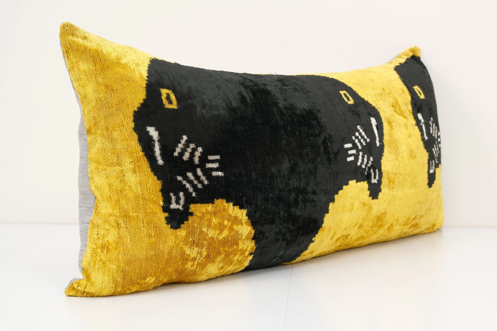 Panther Ikat Velvet Bedding Pillow Cover, Silk Lumbar Cushion Cover, Animal Lumbar Pillows, Boho Pillow photo furniture