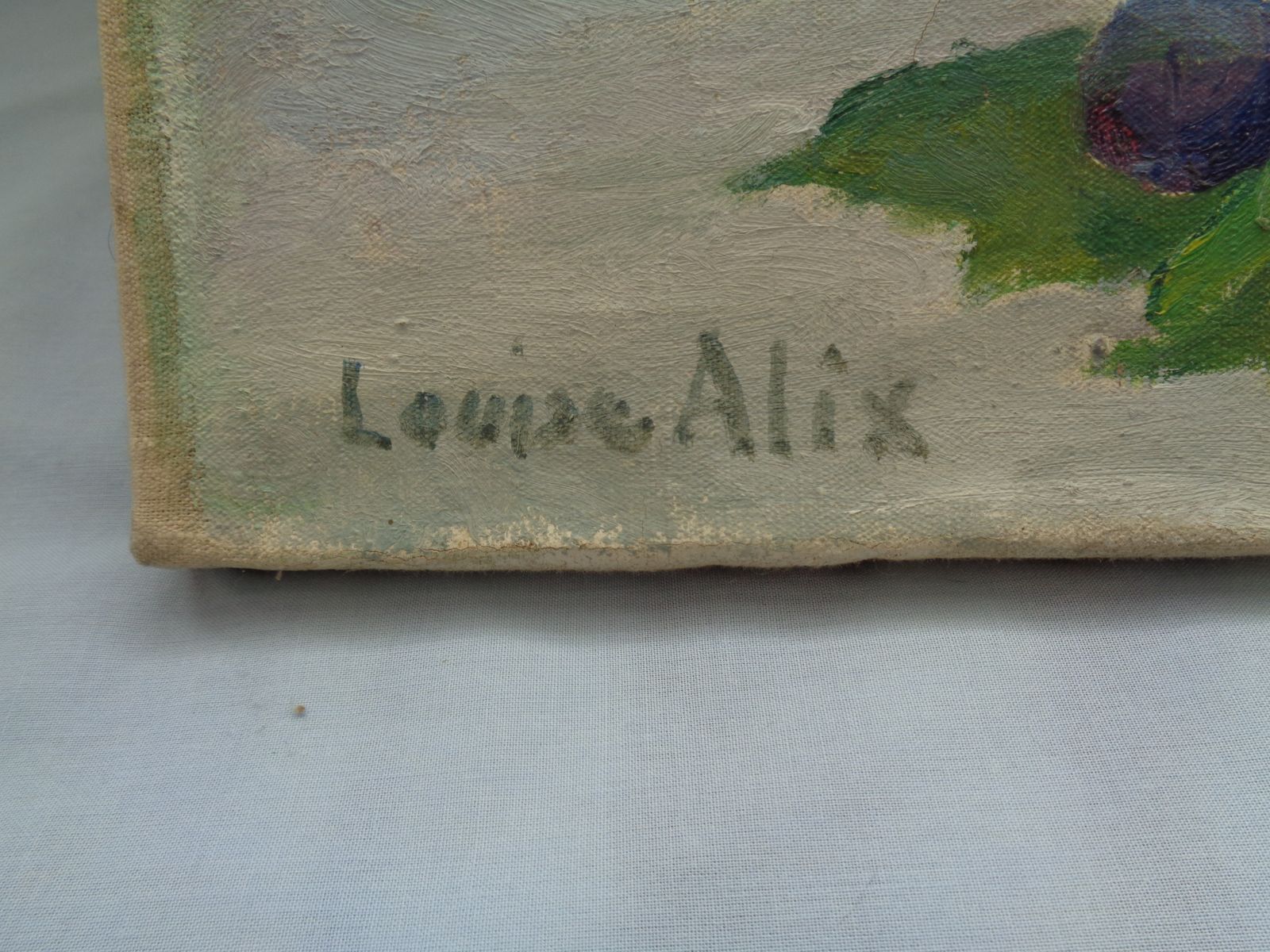 Louise Alix Still Life Flowers & Fruit French Oil On Canvas Unframed photo Art