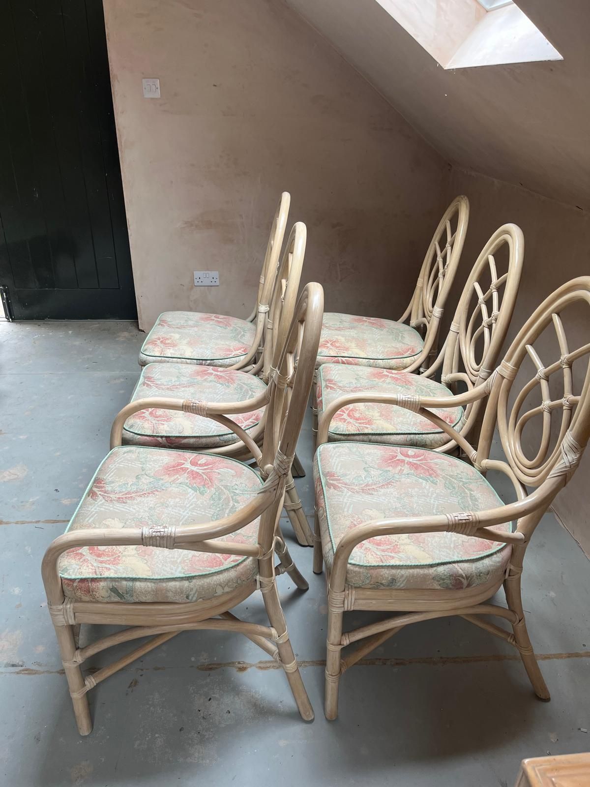 photo furniture 6 Upholstered Dining Chairs (Incl. 2 Carvers) Faux Bamboo / Cane / Rattan (See Also Dining Table)