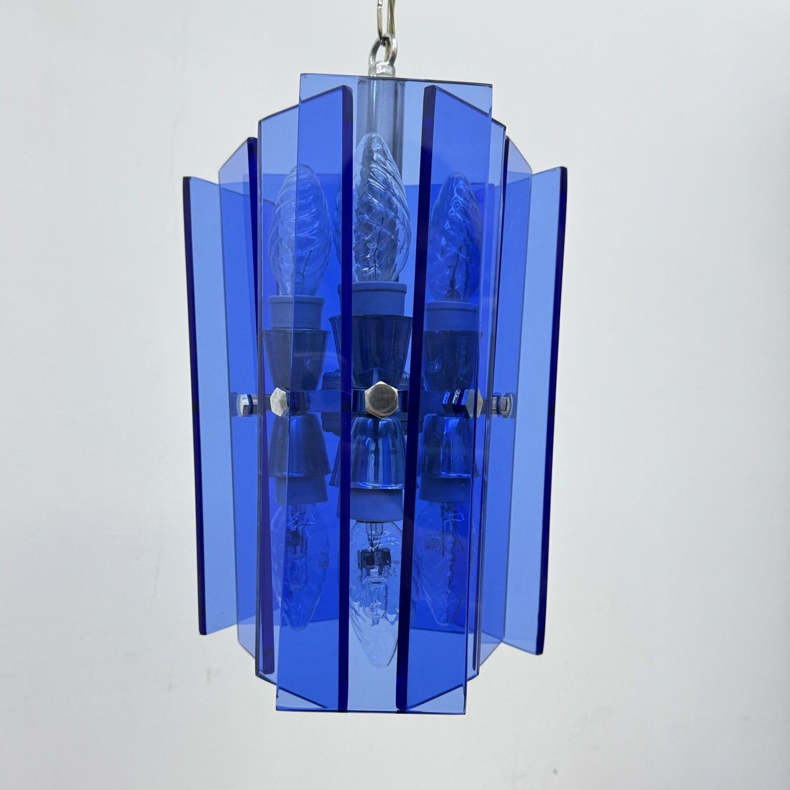 Veca Blue Glass Hanging Lamp , 1970s Italy photo for sale
