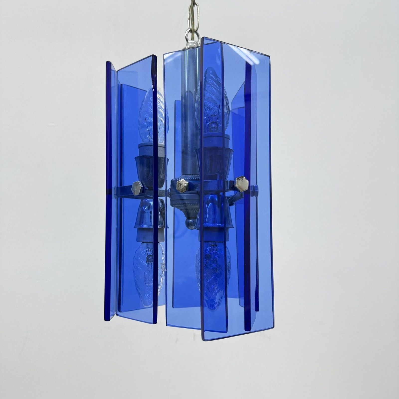 Veca Blue Glass Hanging Lamp , 1970s Italy photo Lighting