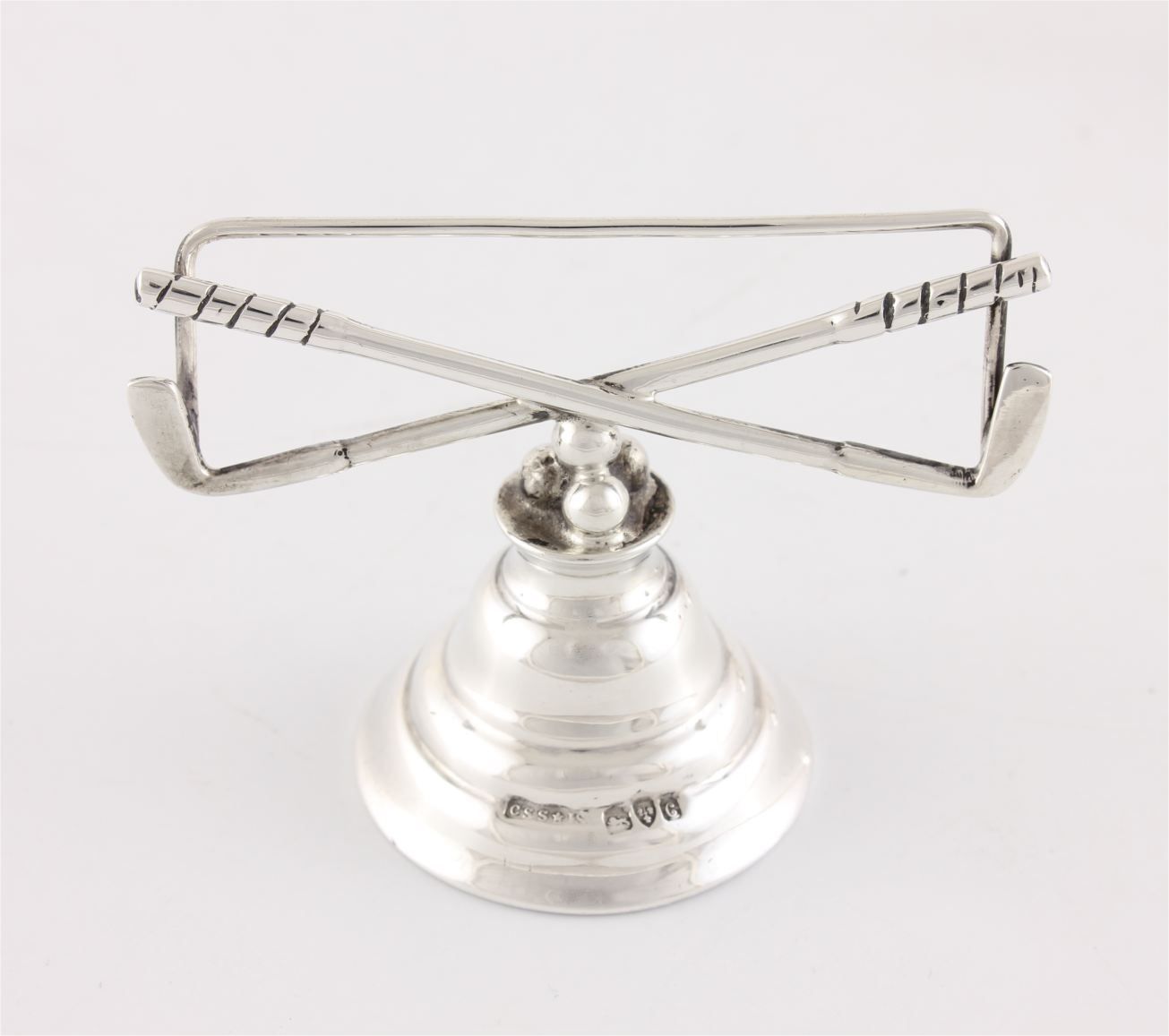Two Silver Golf Menu Card Holders. Golf Club & Balls Photo Clips. 1903. photo Home Decor