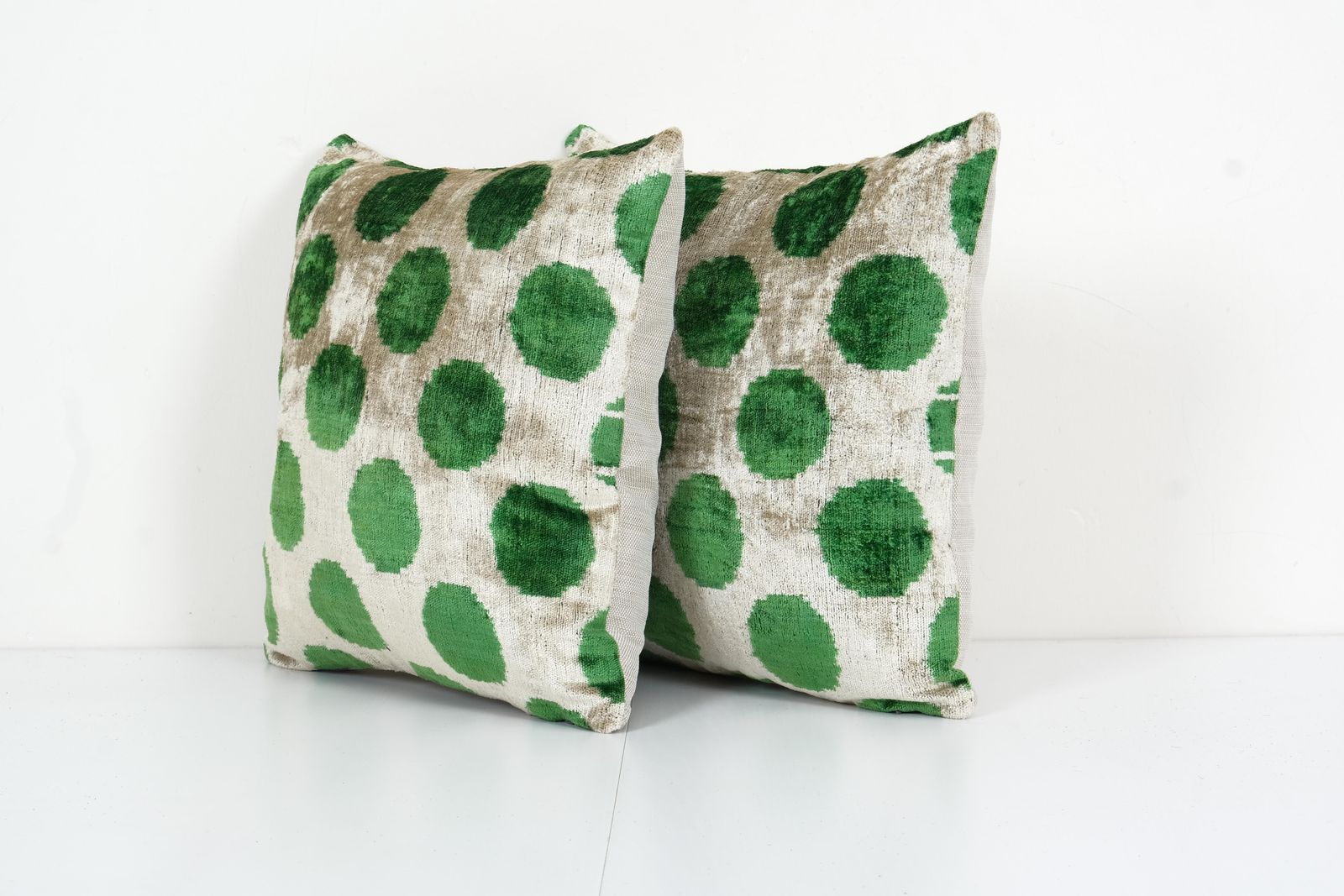 Green Silk Ikat Velvet Pillow Cover   Set Of Two photo for sale