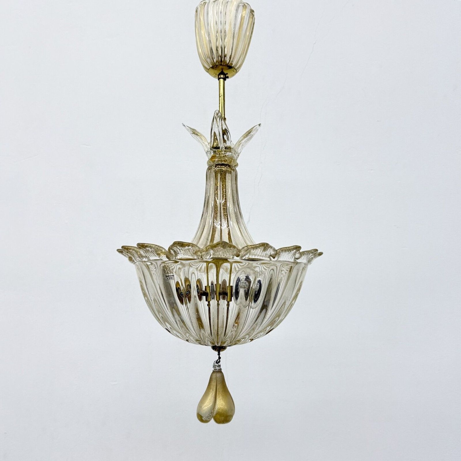 Barovier & Toso Murano Glass With Gold Hanging Lamp , 1970s photo buy