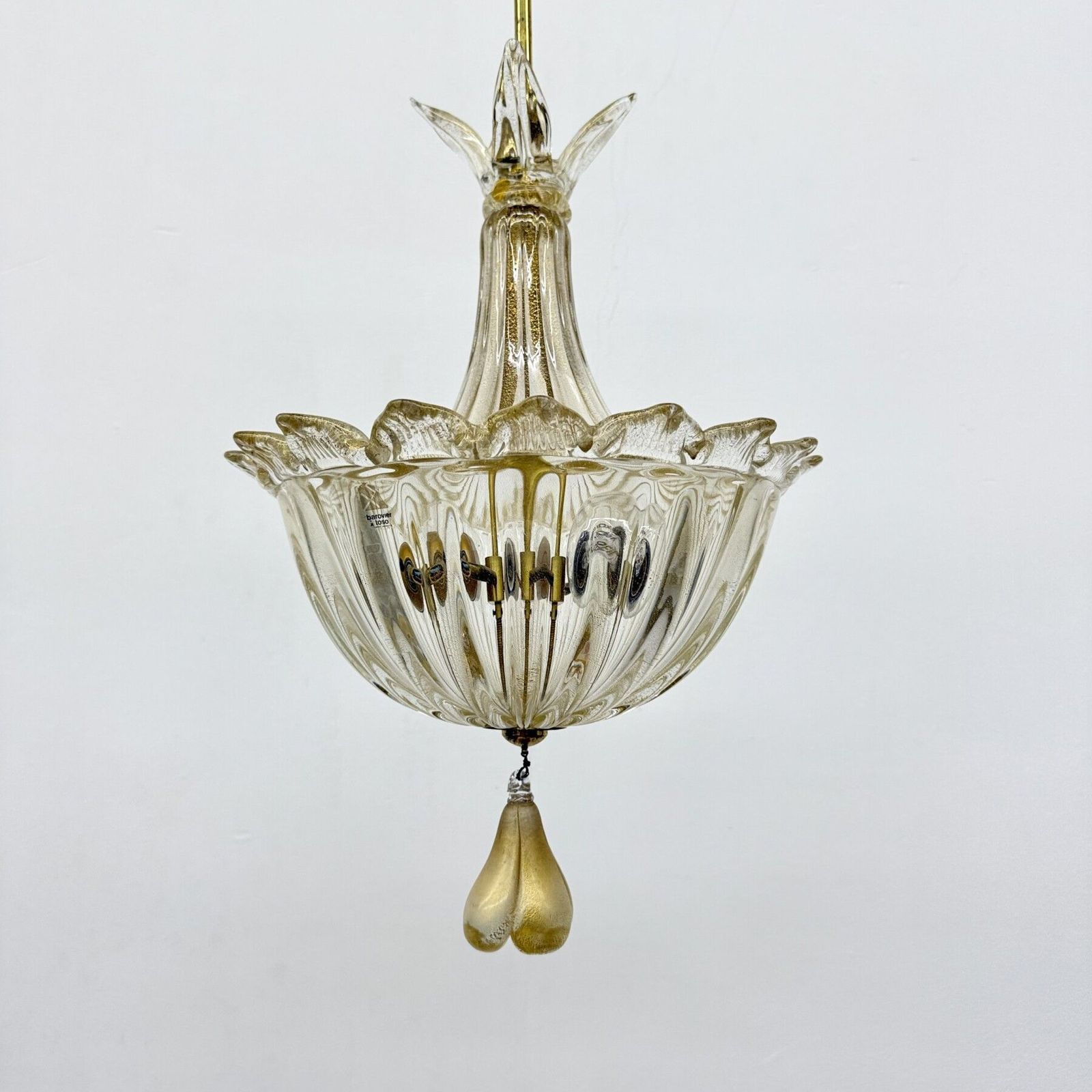 Barovier & Toso Murano Glass With Gold Hanging Lamp , 1970s photo vintage