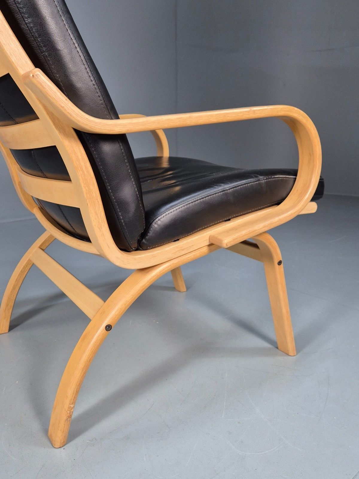 Danish Black Leather Bentwood Armchair Stouby Style Beech Frame  Eb10299 Mben photo buy