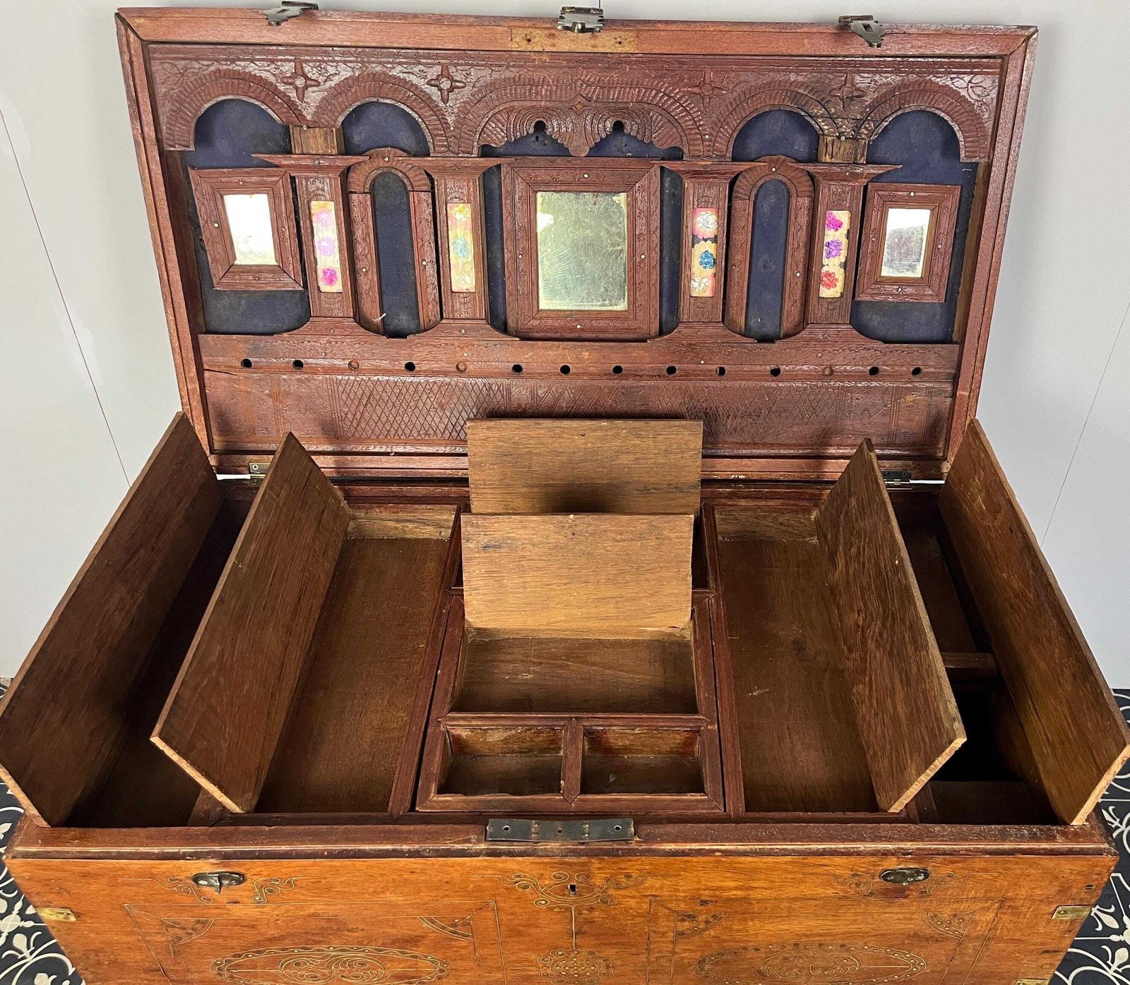 Antique Circa 1900 Anglo   Indian Marriage Dowry Campaign Chest On Wheels photo Furniture
