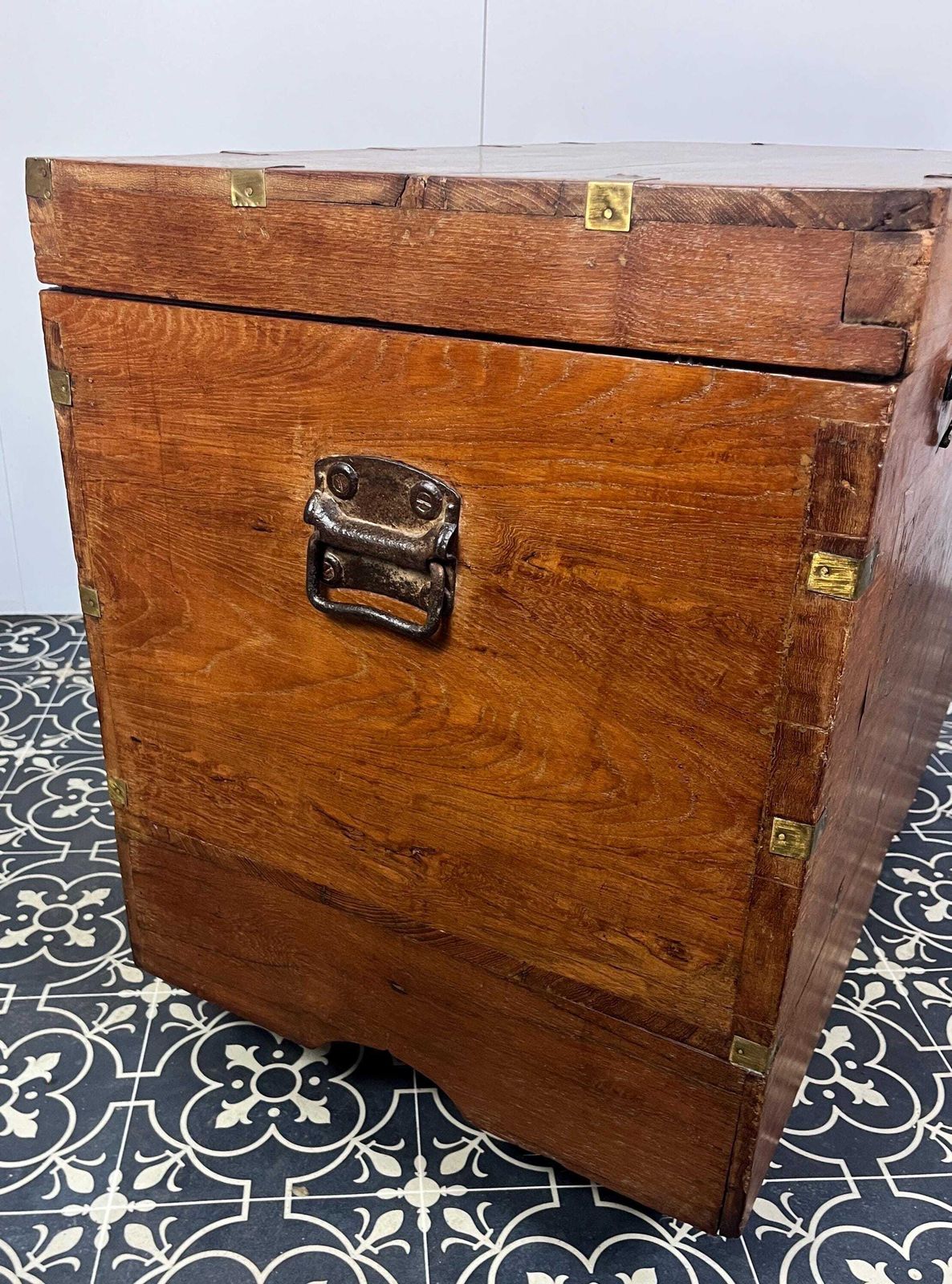 Antique Circa 1900 Anglo   Indian Marriage Dowry Campaign Chest On Wheels photo vintage