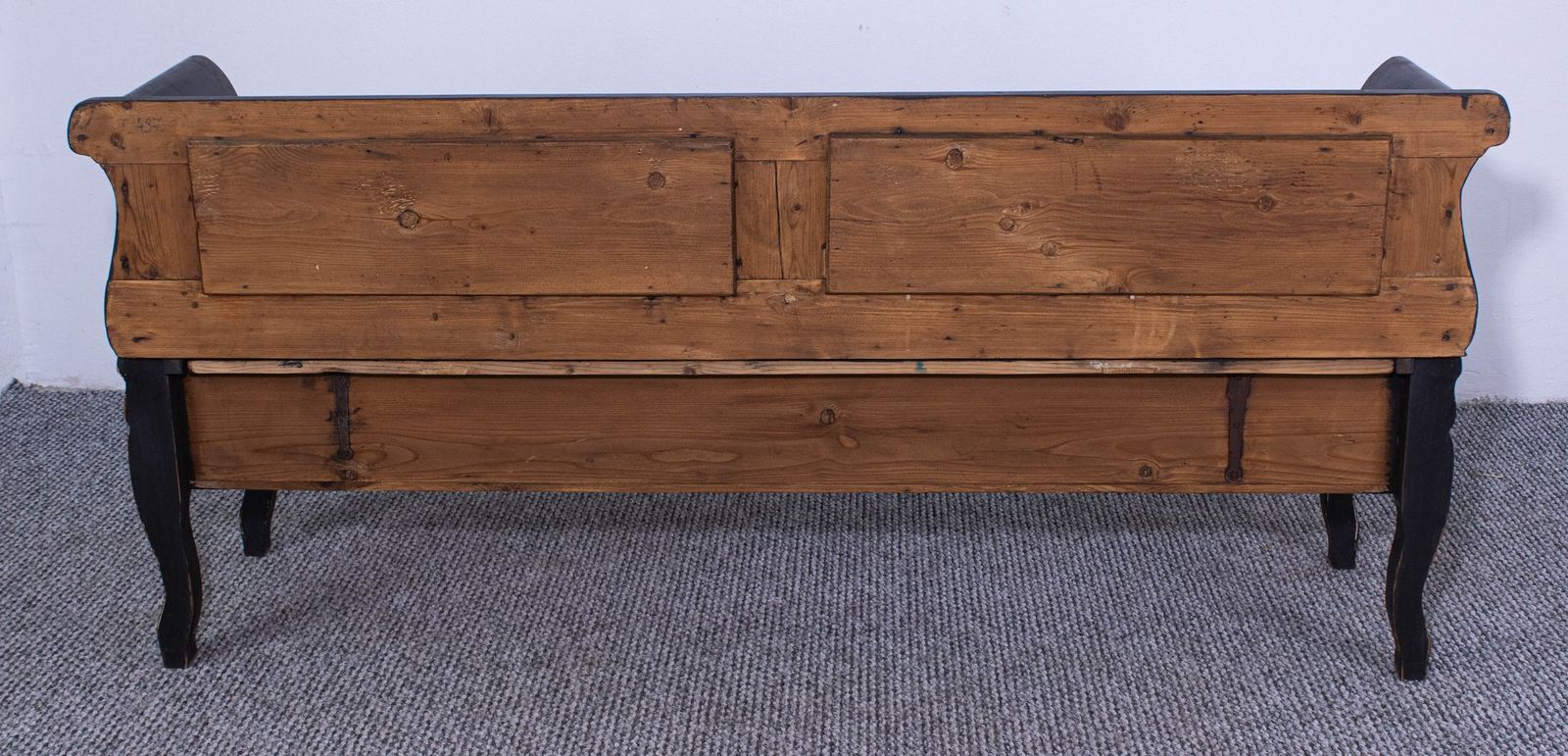 Antique Black Painted Pine Box Bench, Late 19th Century photo 686.0