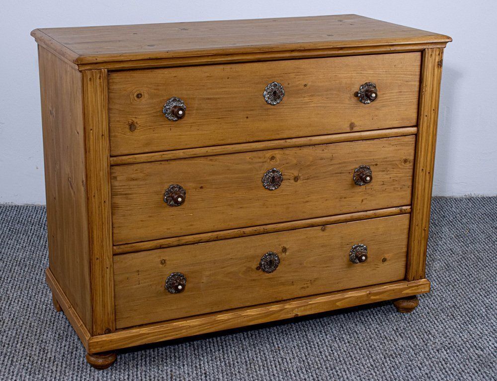 Pine Chest Of Three Drawers With Waxed Finish, 1899