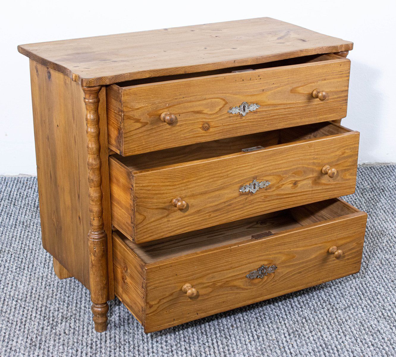 Antique Waxed Stripped Pine Chest Of 3 Drawers, Late 19th Century photo furniture