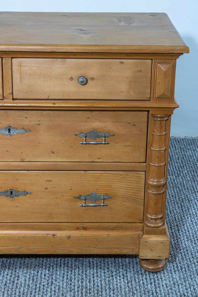 Antique Waxed Stripped Pine Chest Of 4 Drawers, Late 19th Century photo vintage