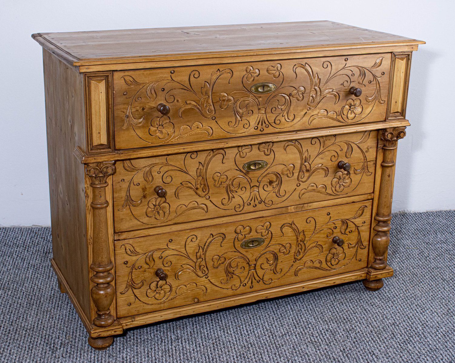 Antique Waxed Stripped Pine Chest Of 3 Drawers, Late 19th Century